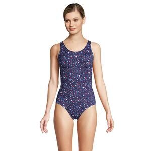NWT Lands’ End Womens Reversible One Piece Swimsuit Red White Patriotic Stars 8